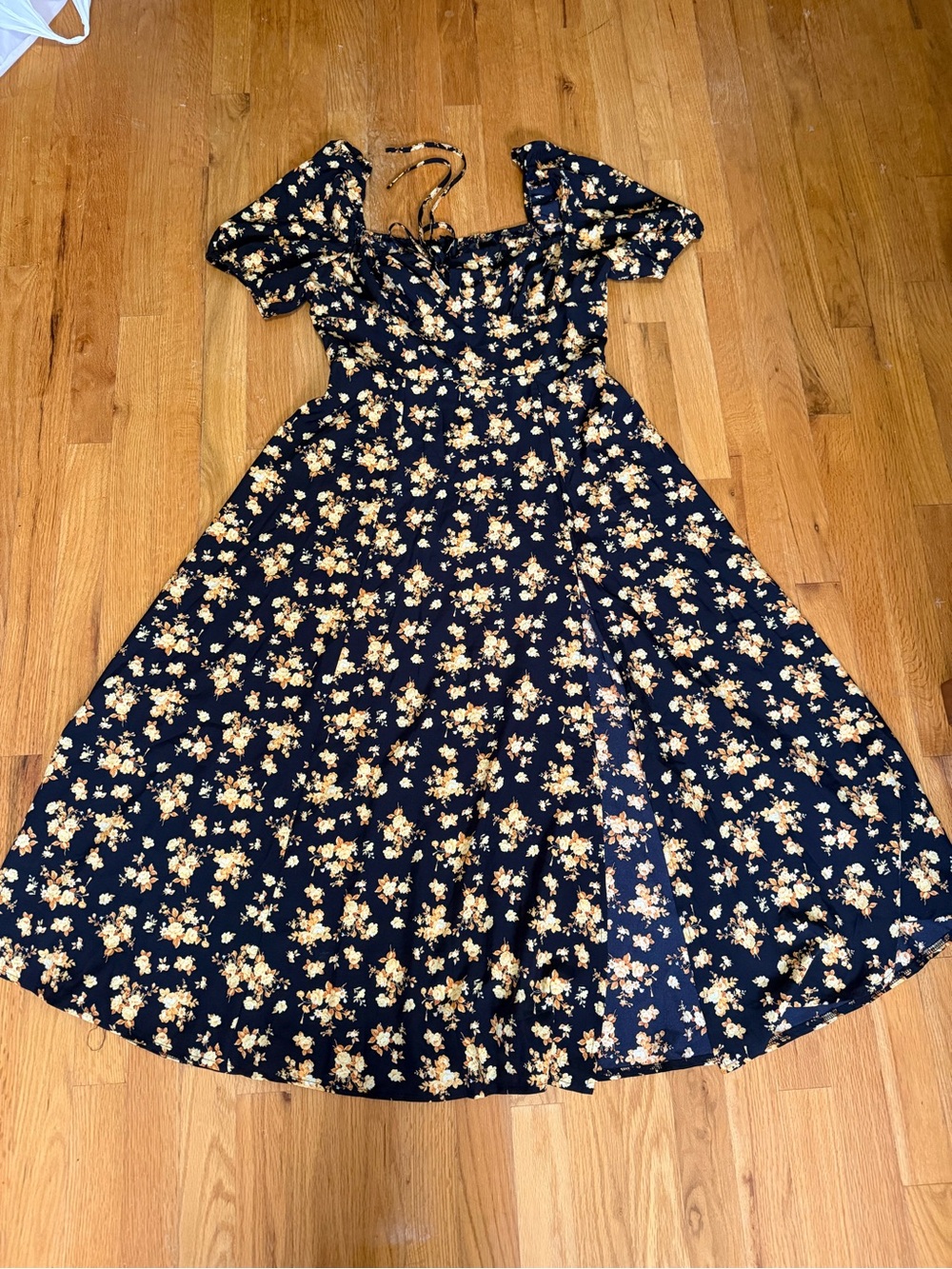 SHEIN Navy Floral Midi Dress with Yellow Blossoms